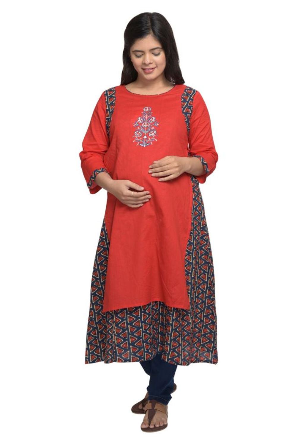 Mee Mee Printed Cotton Maternity Kurti With Zips